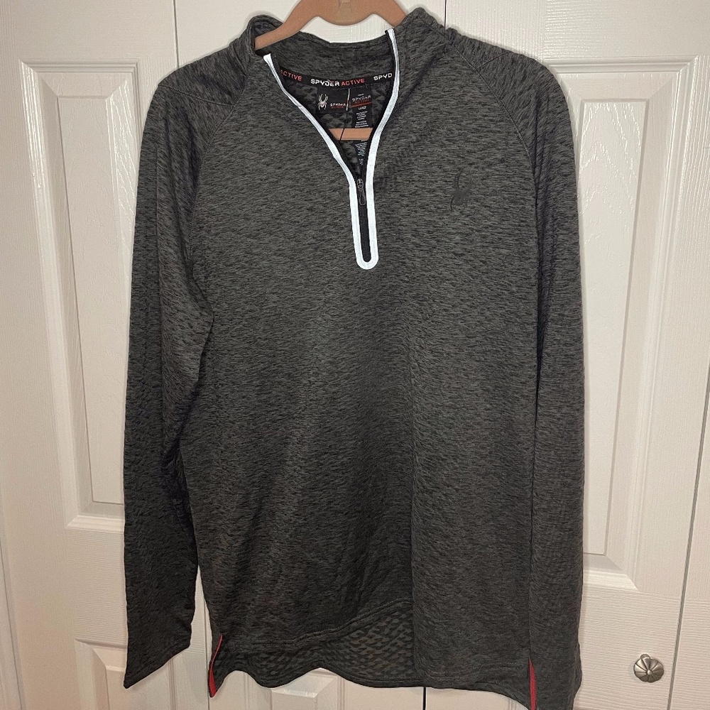 Spyder Active Gray Black, red hi-low 1/4 Zip Pullover Large new